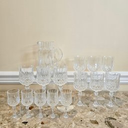 Cristal D'arques France 9 Large And 5 Small Wine Glasses/Water Goblets And Pitcher #41