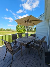 Patio Furniture Cast Aluminum Oval 7Pc Dining Set With Umbrella & Umbrella Stand Wicker Seat And Back #49