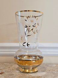 Beautiful 1950s Mid Century Glass Leaf Gold Flower Etched Encrusted Bud Vase 11' Tall #64