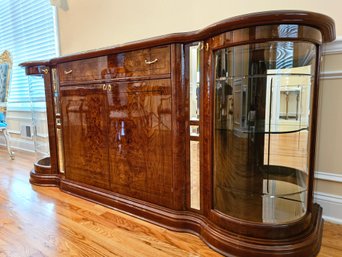 Luxury And Genuine Italian Tradition Saltarelli Florence Walnut Finish Low Credenza W/Oval Glass Side Doors#91