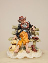 Capodimonte Italy Large Sculpture 'Hobo On Bench'   #120