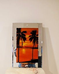 18 X 12 Vintage Light Up Motion Beach Sunset Palm Trees Mirror Picture With Water Sounds #140