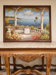 Large 40 X 52 Mediterranean Morning Terrace Painting Artist Signed And Framed #146