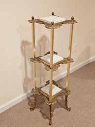 Vintage Hollywood Regency Brass And Marble 3 Tier Plant Stand/Table 41'H  #150