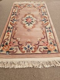 Vintage Oriental Hand-knotted Wool Chinese Art Deco Aubusson Rug Pink Floral 69' X 36'  #167