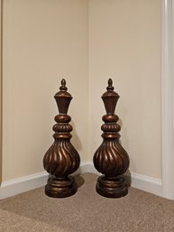 Pair Of Large Bronze Color Chalk Finials #178