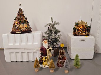 Kinkade Nativity Musical Sculpture/Decor With Motion And Lights, Christian Tabletop Decor, Santa, Trees #179