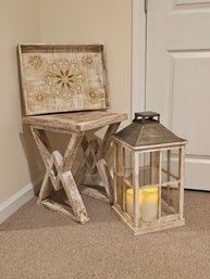 Vintage Style Home Decor: End Table, Tray And Candle Holder Lantern #185