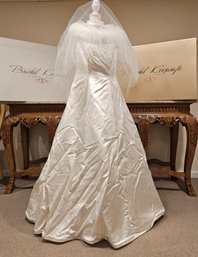 House Of Bianchi Wedding Dress - Size S/M With Two Tier Beaded Wedding Veil Excellent Condition #203