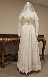 Vintage Custom Made Wedding Dress And Veil Size S/M #205