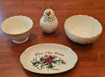 Lenox Collectible Items Lenox Pear For Potpourri, Ivory Rose And Housewarming Lenox Bowl And Candy Dish #226