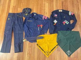 Vintage Cub Scout Official Uniform Set: 2 Shirts, Pants, Belt, Cap And 2 Scarves #132