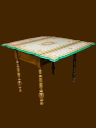 Art Deco Solid Wood And Enamel/tin Top Dining Table With Sliding Leaves  #161