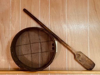 Antique Wooden Grain Sifter With Wire Mesh And Large Wooden Spoon/bread Baking Paddle #255