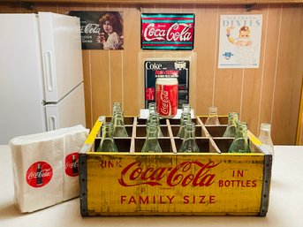 Vintage Yellow Coca-Cola Wooden Advertising Box Woodstock S.C. Vtg Coca-cola Bottles, Vtg Coke Fun Turns#248