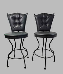 Set Of 2 Bar Stools Iron With Leather. Leather Back Is Removable