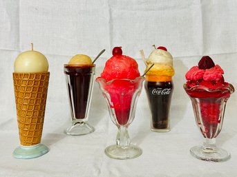 Lot Of 5 Fake Ice Cream Sundae Decor Candles 'looks So Yummy' #224