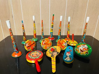 Collection Of Mid Century Modern Tin Noise Makers #382