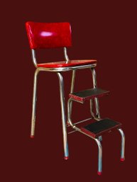 Mid - Century Modern Red Step Stool Chair Fold Out Steps #182