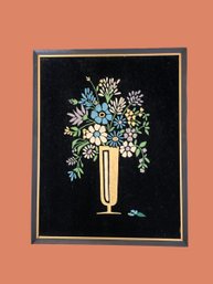 Beautiful MCM Embroidered And Painted Wall Art On Velvet 14 X 11 #376