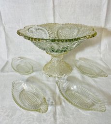 Vintage Pinch Bowl And Base And 4 Glass Candy Dishes  #236