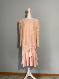 Vintage David Rose Pink Floral Lace Dress #285