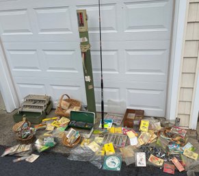 Vintage Plano Protect A Rod Fishing Rod Case, Fising Rod And Tons Of Fishing Tools, Hooks And Accessories #271