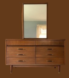 Mid Century Modern Dresser & Mirror Set W/durable Laminate Top Natural Wood Veneer & Unique Drawer Handles#157