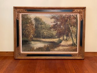 Mid 20th Century Large Oil Painting Artist Signed  In A Vintage Frame 33 X 44.5 #110