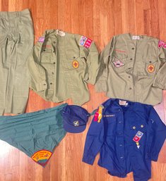 Vintage Cub Scout Official Uniform Set: 3 Shirts, Pants, Cap And Scarf #131