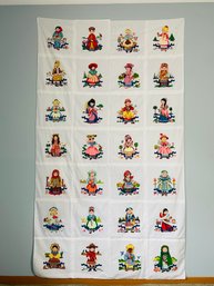 Beautiful Vintage Large 89 X 52 Hand Painted Fabric Of The Dolls Of All Nations  #298