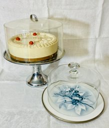 2 Vintage Cake Dome And Stands And Fake Ice Cream Frosted Cake #235