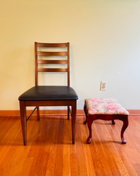 Mid Century Modern Teak Leather Chair - Great Condition And Vintage Footstool  #364