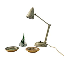 MCM Articulating Tole Desk Lamp, Mid-century Modern Mosaic Tile Coasters And Swirl In Glass Paperweight #151