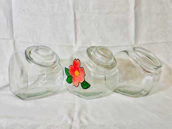 Lot Of 3 Vintage Glass Candy Canisters #234