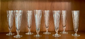 Set Of 8 Vintage Wheat Design Etched Glasses #41