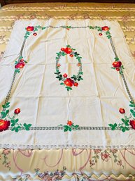 55 X 48 Vintage Embroidered Tablecloth #309