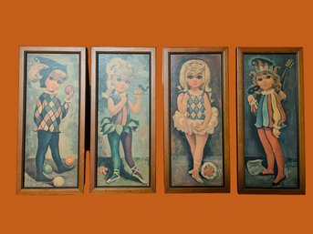 Lot Of 4 1960s Goji Prints In Vintage Frames 16 X 7 #375