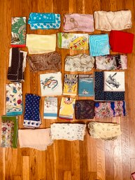 Vintage Lot Of Crochet Lace Handkerchiefs And Silk Handkerchiefs #339