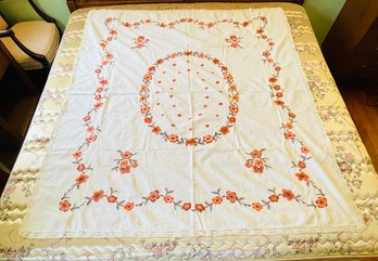 70 X 59 Vintage Embroidered Tablecloth #308