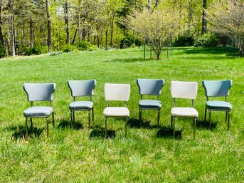 6 Retro Dinette Chrome Diner Chairs 2 Of Them Are White And Four Are Light Blue #164