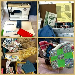 Elna TSP Zig Zag Multi Decorative Stitch Sewing Mashine, Threads And Lots Of Sewing Fabrics #195