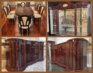 Luxurious Cellini Dining Room Set:Table W/6 Chairs,Credenza,Credenza & Cabinet Set W/Glass Doors & Lights #195