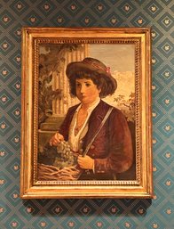 26.5 X 20.5 Antique Oil On Canvas Portrait/painting Signed AM In A Giltwood Frame #51