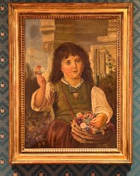 26.5 X 20.5 Antique Oil On Canvas Portrait/Painting Signed AM In A Giltwood Frame #52