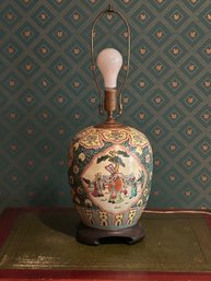 Chinese Hand Painted Ginger Jar Table Lamp Mounted On Wood Base #81