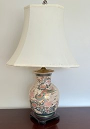 Beautiful Hand Painted Crackle Glazed Porcelain Chinese Pattern Table Lamp Mounted Onto Wood Base 31' Tall #51