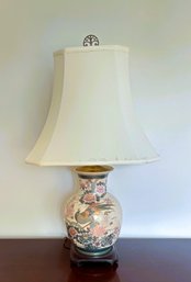 Beautiful Hand Painted Crackle Glazed Porcelain Chinese Pattern Table Lamp Mounted Onto Wood Base 31' Tall #52