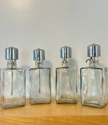 Set Of 4 Mid Century Modern Glass Liquor Decanters With Chrome Pumps #35