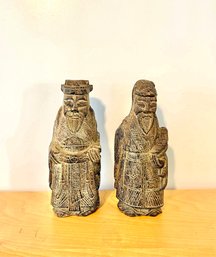 Vintage Asian Handmade Wood Like Resin Monk Figures A Pair #56